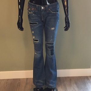 True Religion distressed Joey jeans.